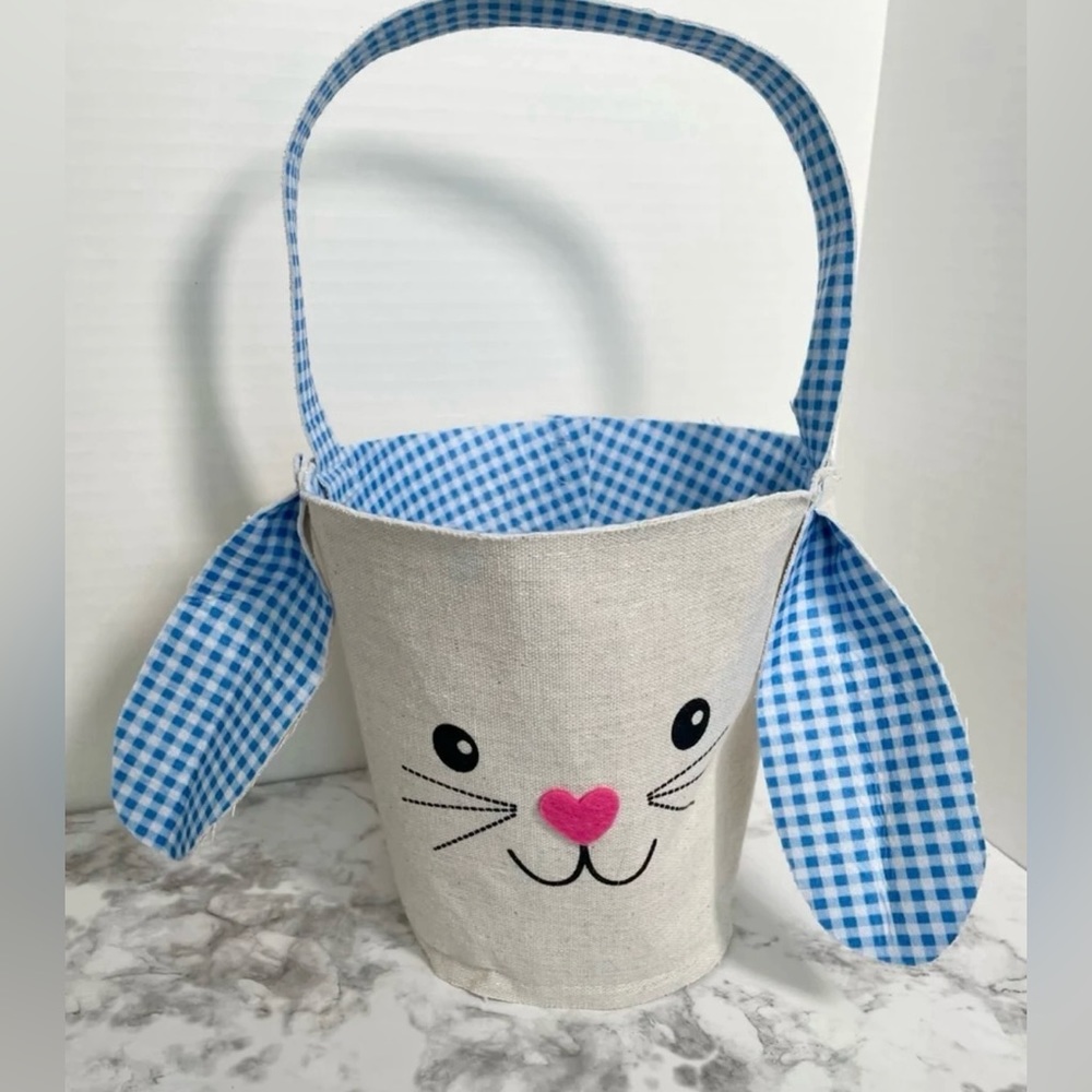 Adorable Blue Gingham Bunny Easter Basket with Eggs - Picture 5 of 10